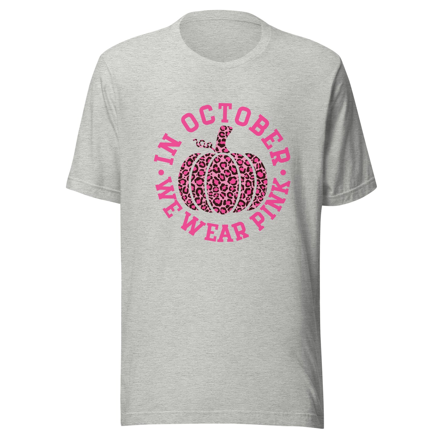 October We Wear Pink and Black Leopard Print Pumpkin - Breast Cancer Awareness Unisex T-shirt