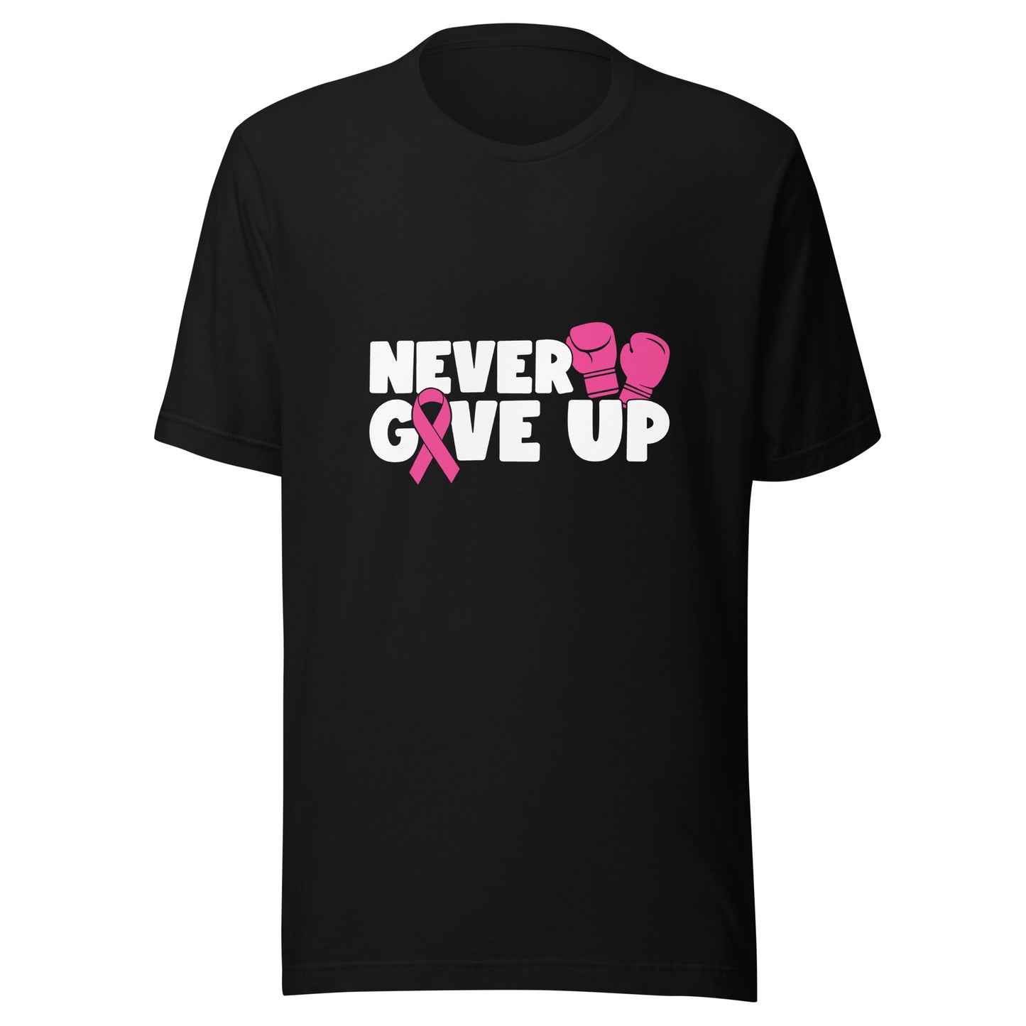 Never Give Up - Breast Cancer Warrior Fighter Survivor Pink Cancer Ribbon Boxing Gloves Unisex T-shirt