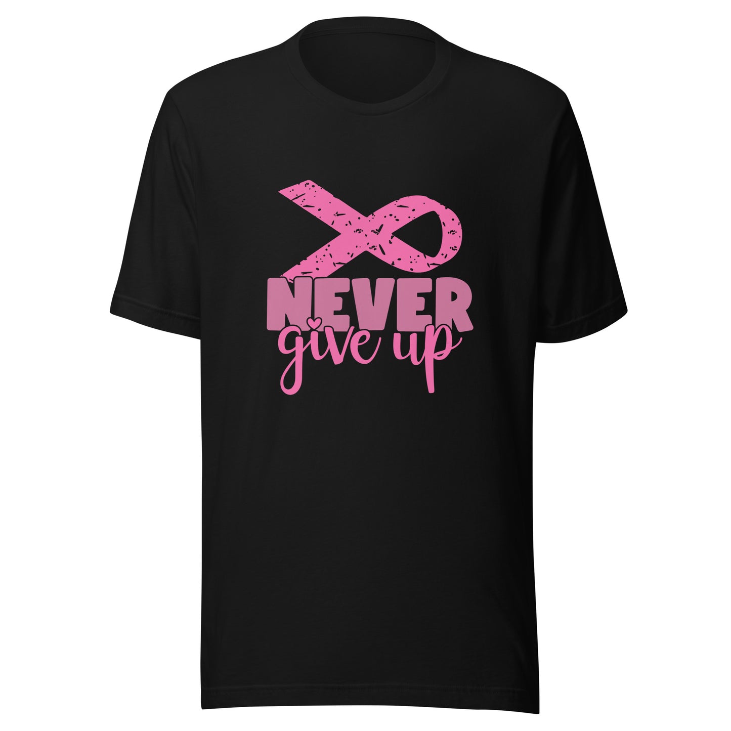 Never Give Up - Breast Cancer Fighter Survivor Warrior Pink Cancer Ribbon Unisex T-shirt