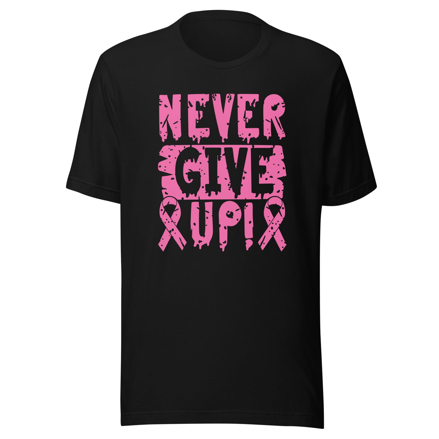 Never Give Up - Breast Cancer Fighter Survivor Warrior Pink Cancer Ribbon Unisex T-shirt