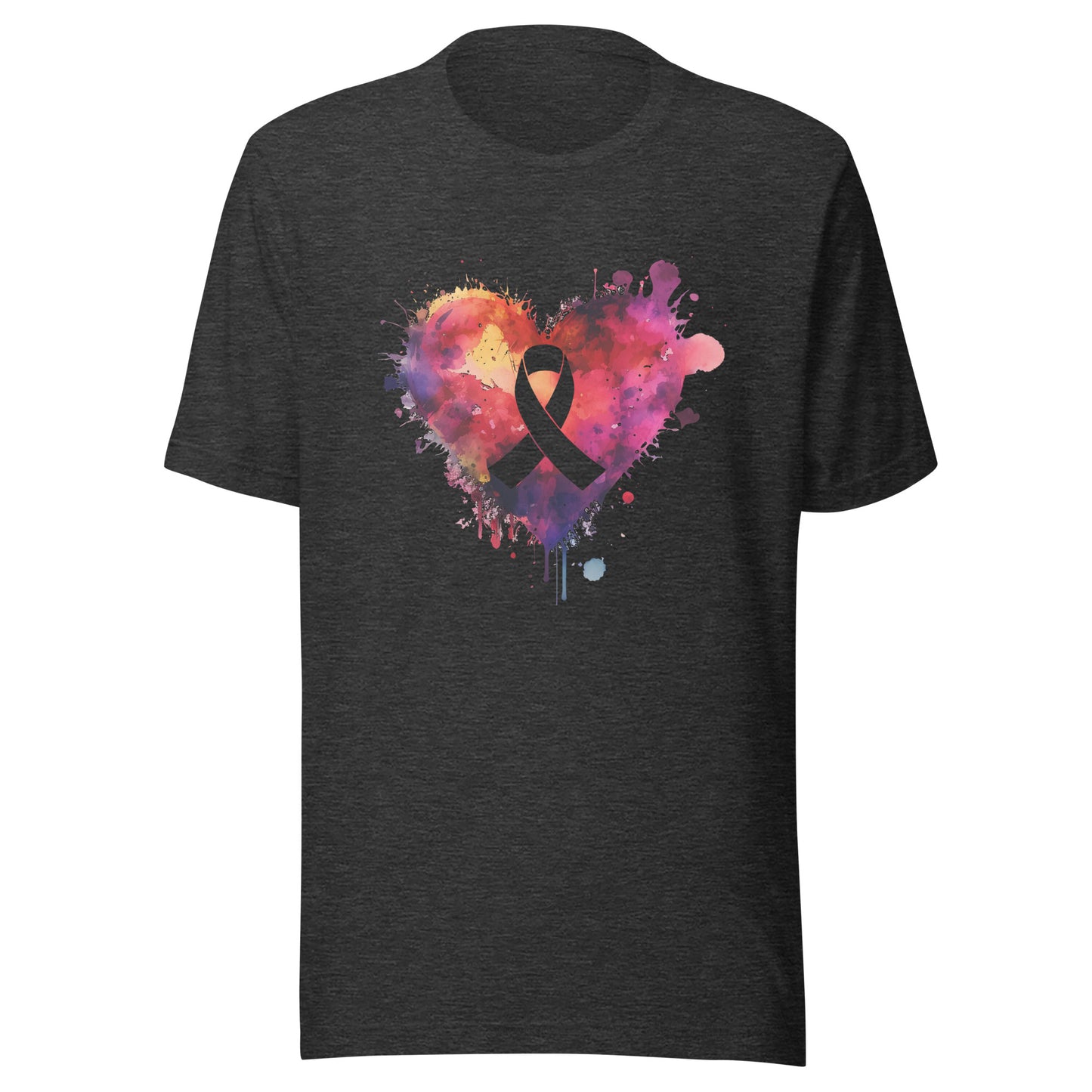 Ribbon in Center of Bold Colorful Heart - Cancer - Digital Watercolor Graphic Design Unisex T-shirt
