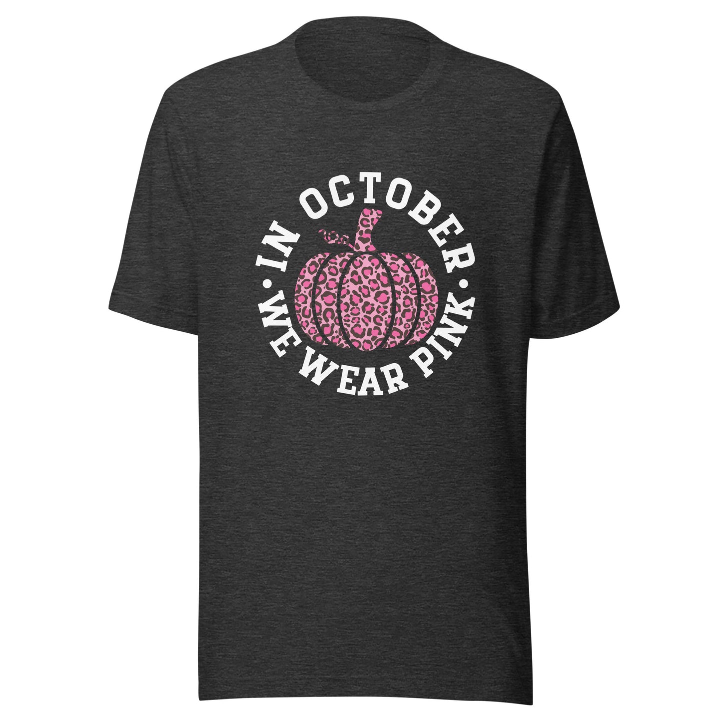 October We Wear Pink and Black Leopard Print Pumpkin - Breast Cancer Awareness Unisex T-shirt