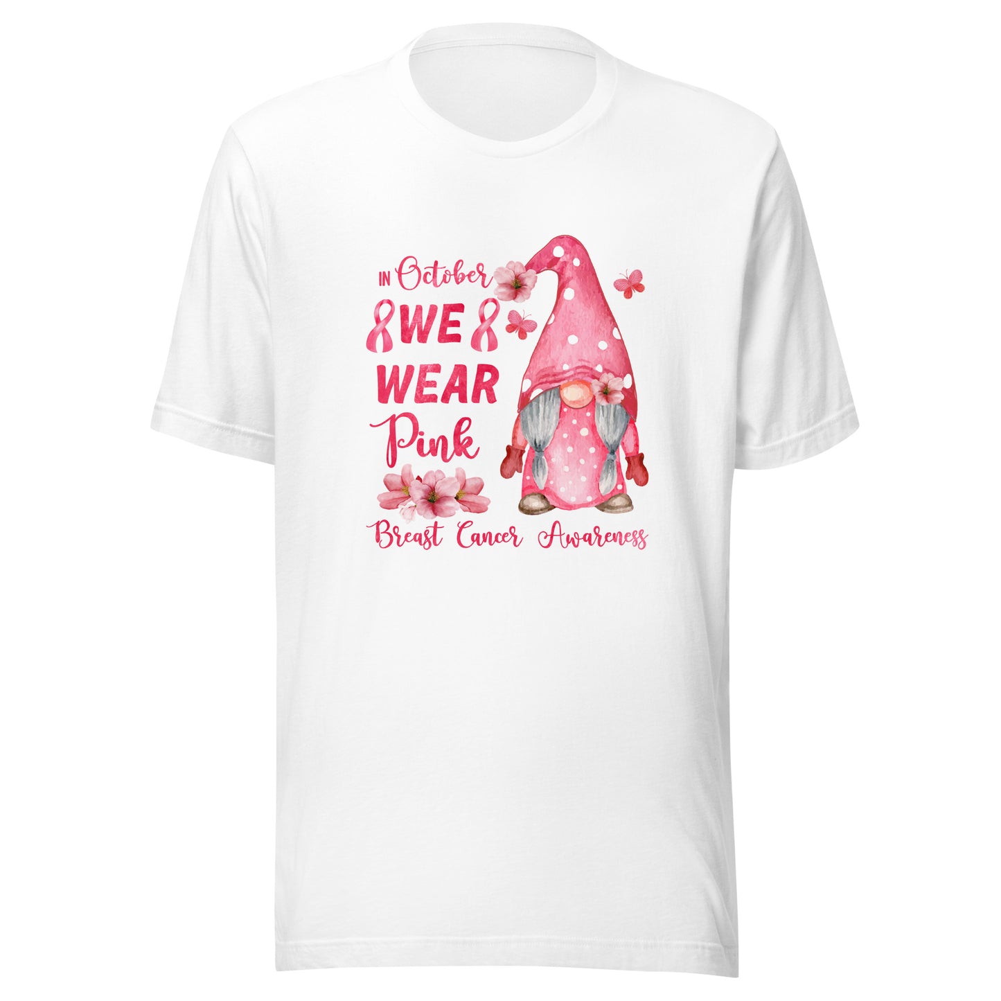 Breast Cancer Awareness Gnome - Pink Cancer Ribbon Support Unisex T-shirt