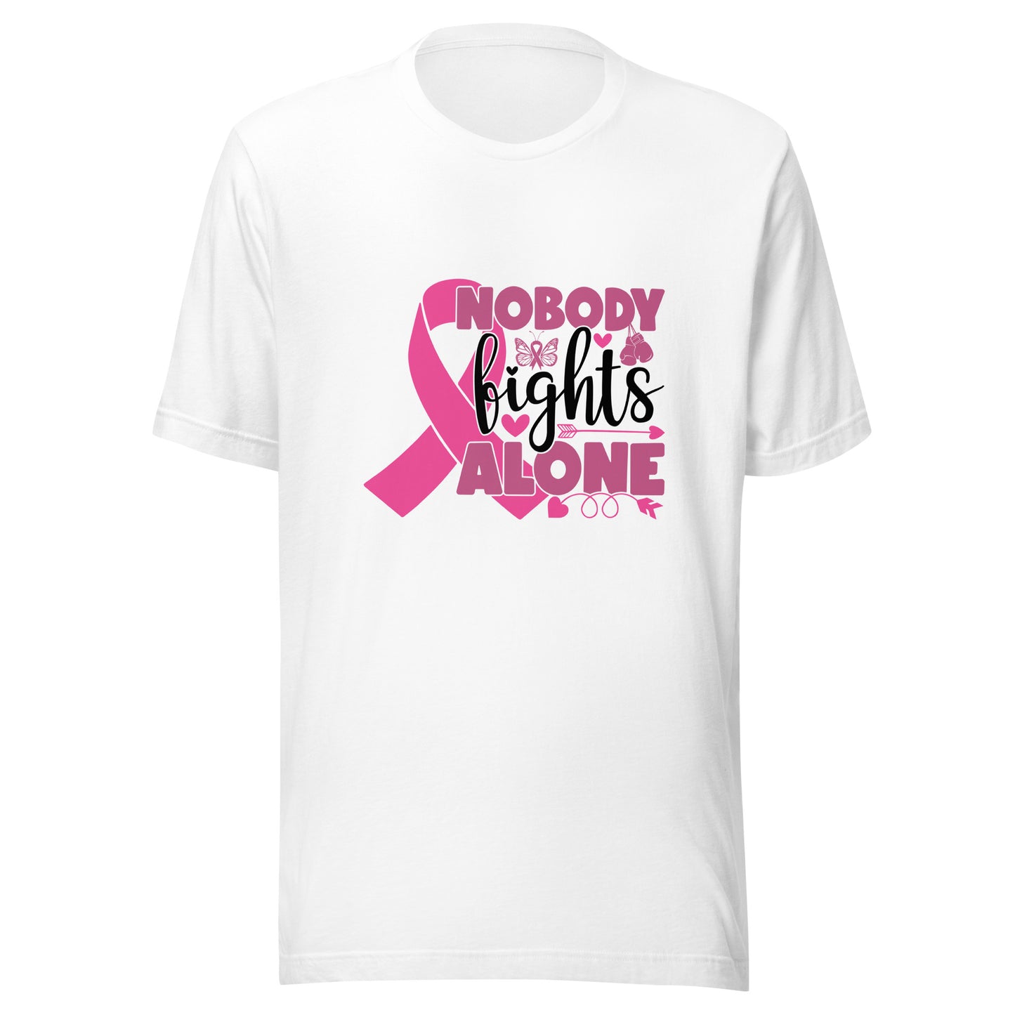 Nobody Fights Alone - Breast Cancer Awareness Pink Cancer Ribbon Unisex T-shirt