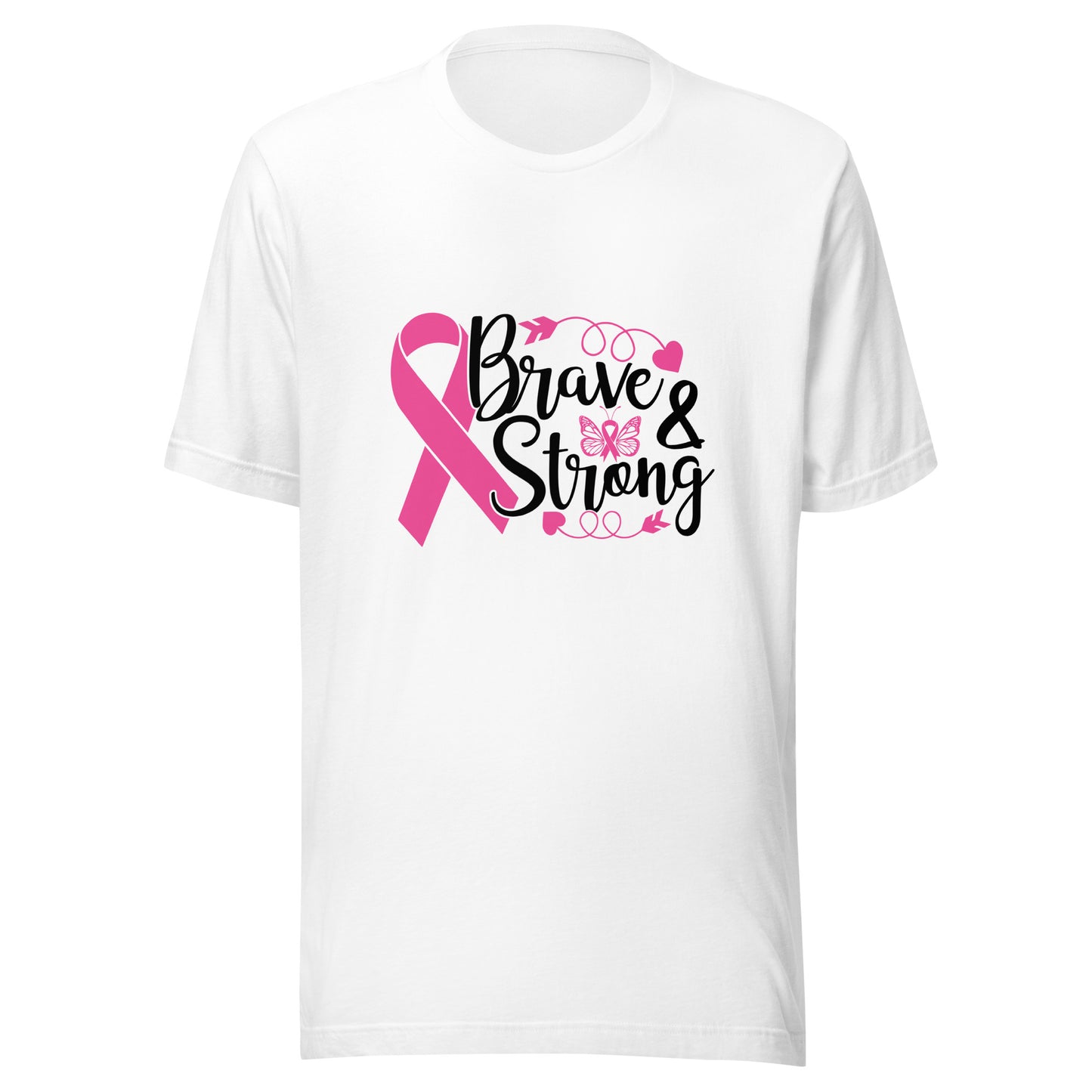 Brave and Strong - Breast Cancer Fighter Survivor Warrior Pink Cancer Ribbon Unisex t-shirt