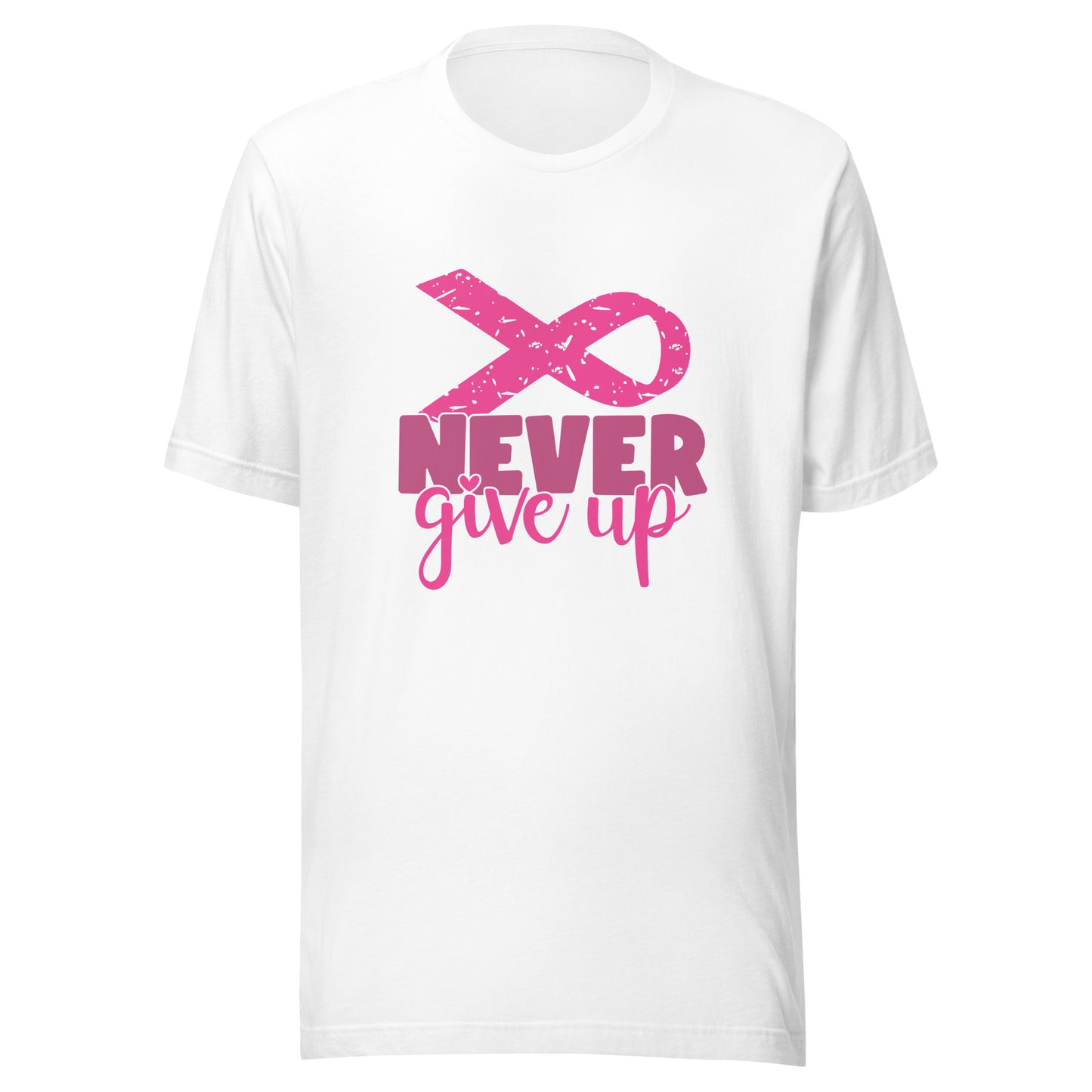 Never Give Up - Breast Cancer Fighter Survivor Warrior Pink Cancer Ribbon Unisex T-shirt