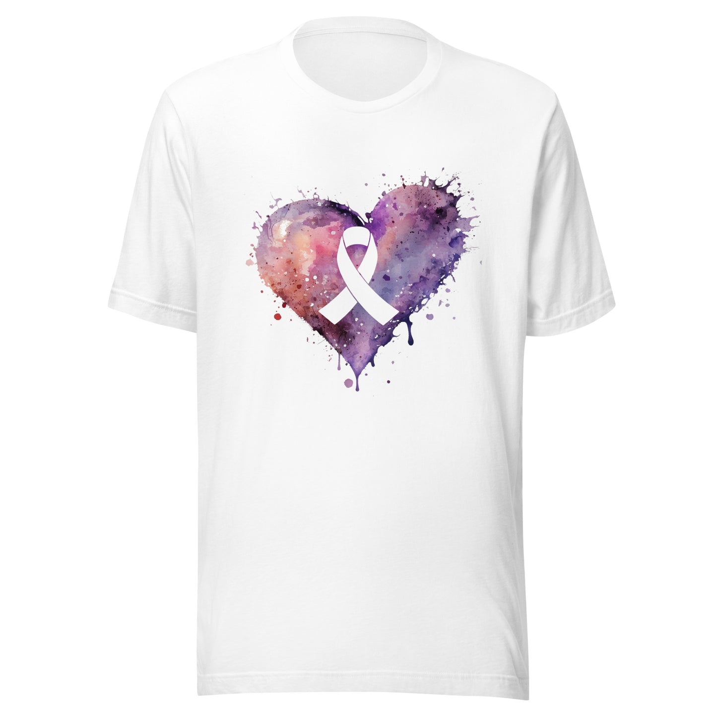 Ribbon in Center of Heart - Cancer - Digital Watercolor Graphic Design Unisex T-shirt