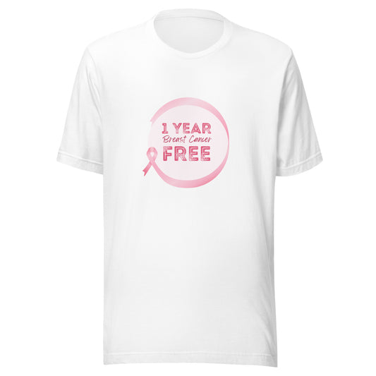 1 Year Breast Cancer Free Anniversary Celebration - Pink Ribbon Graphic Design