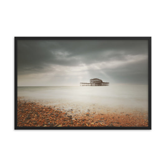 Abandoned West Pier Coastal Seascape Warming Matte Effect Landscape Photo Framed Wall Art Prints