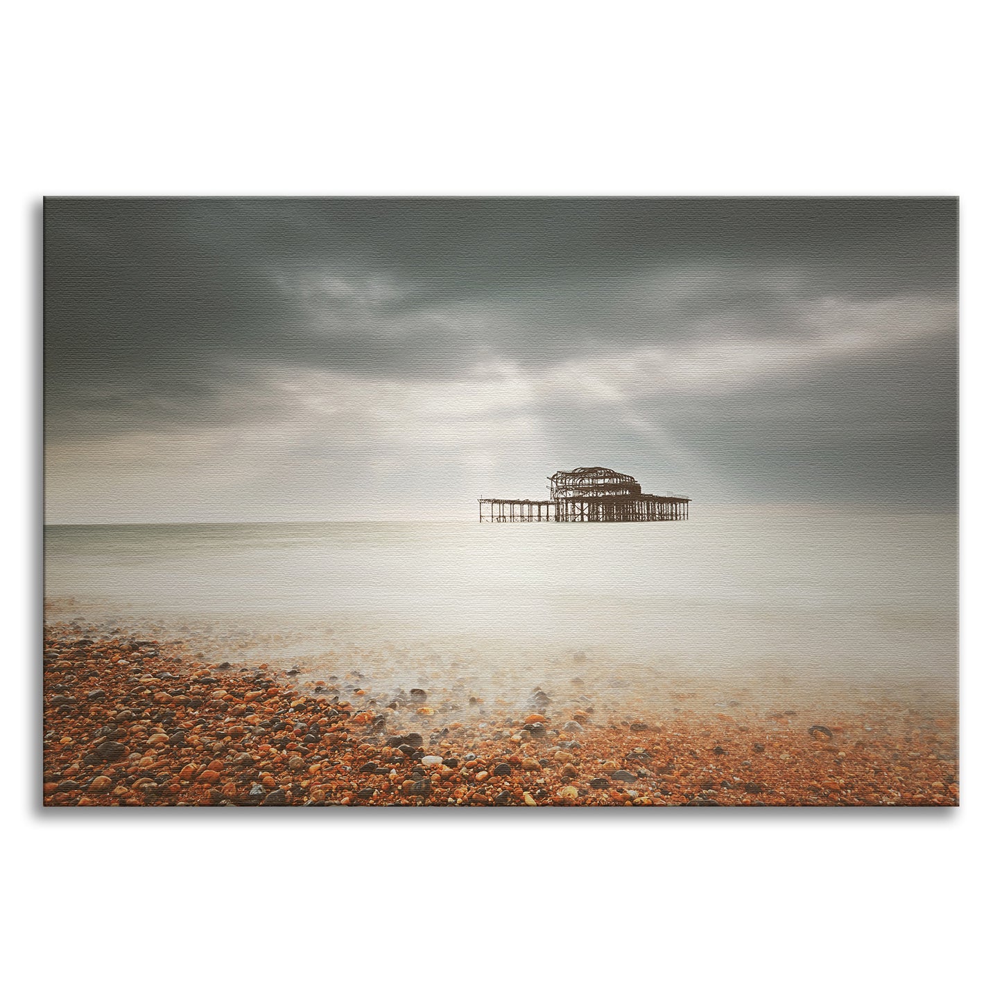 Dining Room Canvas Wall Art: Abandoned West Pier Warming Matte Effect - Coastal / Seascape / Nature / Landscape Photo Wall Art - Wall Decor - Artwork