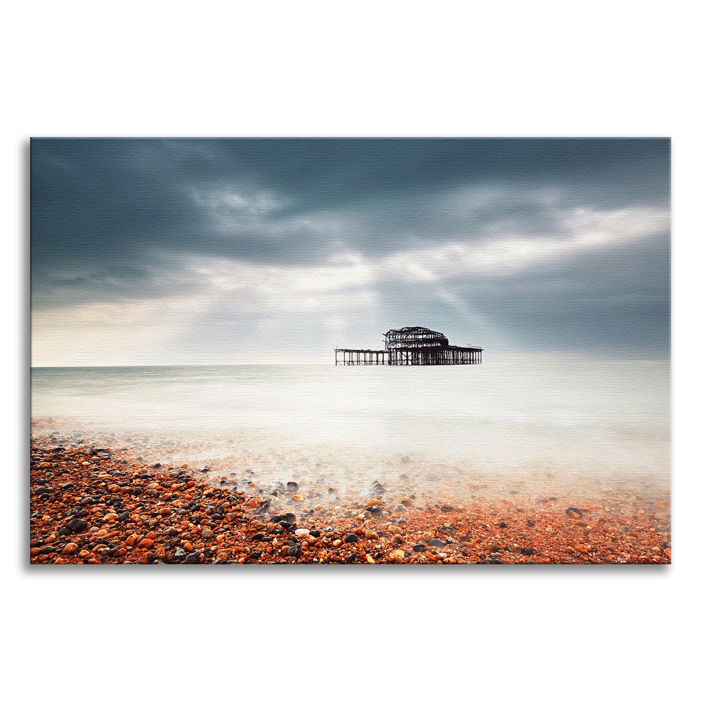 Wall Canvas Beach: Abandoned West Pier Vintage Gentle Touch Effect - Beach / Seascape / Nature / Landscape Photo Canvas Wall Art Print - Wall Decor - Artwork