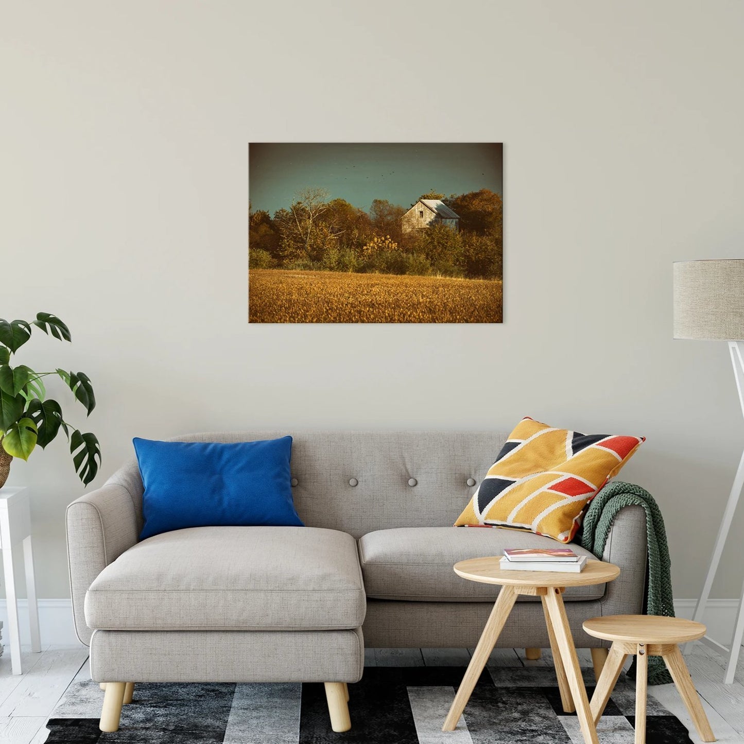 Country Scene Canvas Prints: Abandoned Barn In The Trees Colorized Landscape Fine Art Canvas Wall Art Prints 24" x 36" - PIPAFINEART