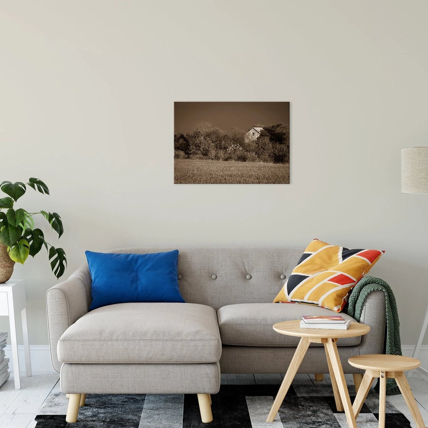 Large Primitive Wall Pictures: Abandoned Barn In The Trees Sepia Landscape Fine Art Canvas Wall Art Prints 20" x 30" - PIPAFINEART