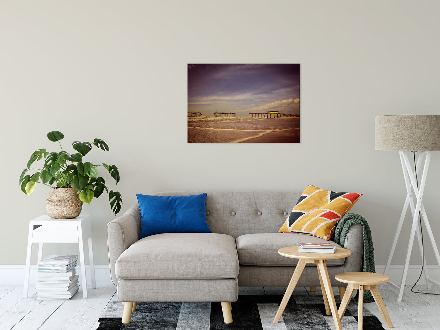 Beach Wall Art For Bathroom: Aged View of Frisco Pier Coastal Landscape Fine Art Canvas Prints - Beach Theme Wall Art 24" x 36" - PIPAFINEART