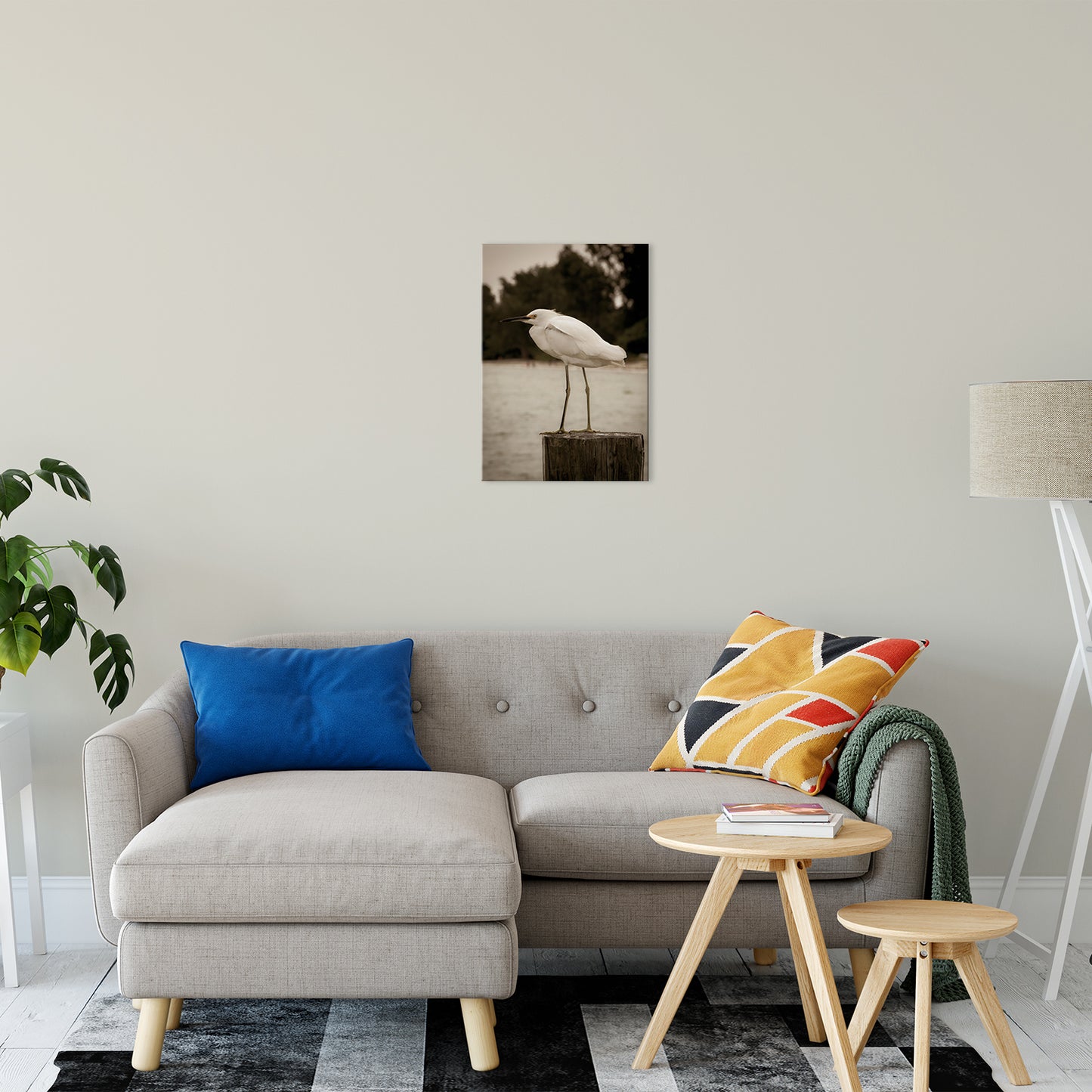 Small Dining Room Wall Decor: Aged Colorized Snowy Egret on Pillar Wildlife Photo Fine Art Canvas & Unframed Wall Art Prints 16" x 20" / Canvas Fine Art - PIPAFINEART