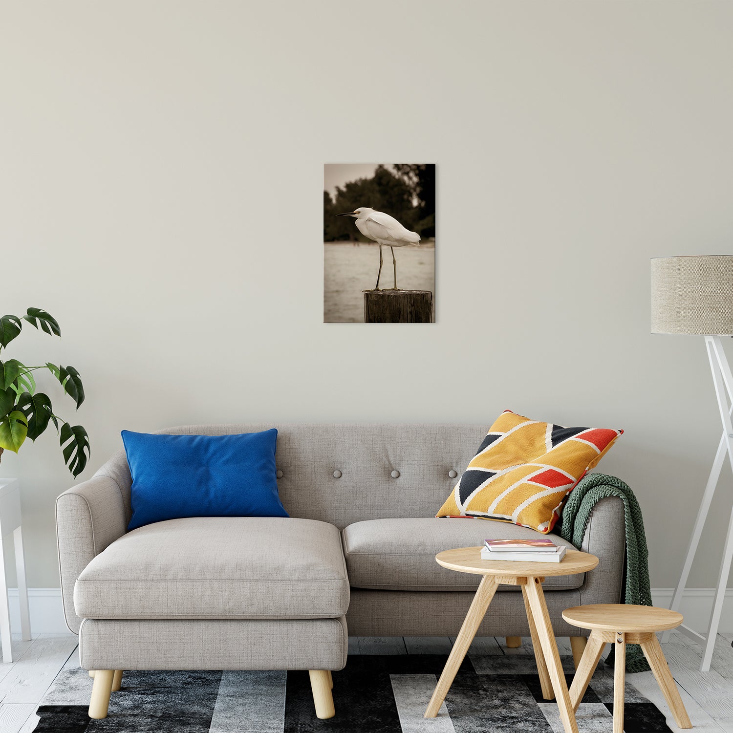 Small Dining Room Wall Decor: Aged Colorized Snowy Egret on Pillar Wildlife Photo Fine Art Canvas & Unframed Wall Art Prints 16" x 20" / Canvas Fine Art - PIPAFINEART