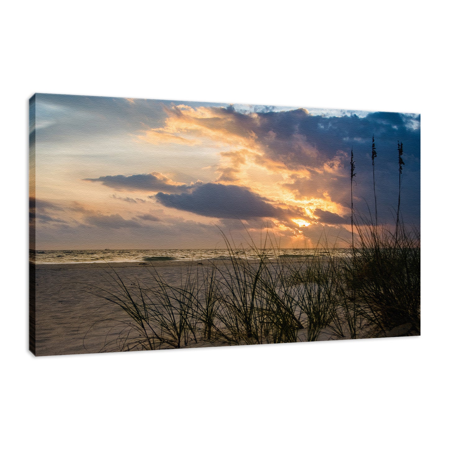 Coastal Scenes On Canvas: Anna Maria Island Cloudy Beach Sunset 2 Coastal Landscape Fine Art Canvas Wall Art Prints - PIPAFINEART