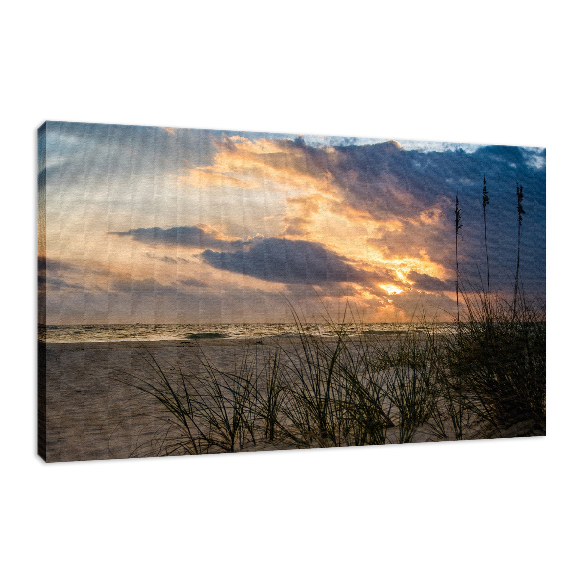 Coastal Scenes On Canvas: Anna Maria Island Cloudy Beach Sunset 2 Coastal Landscape Fine Art Canvas Wall Art Prints  - PIPAFINEART
