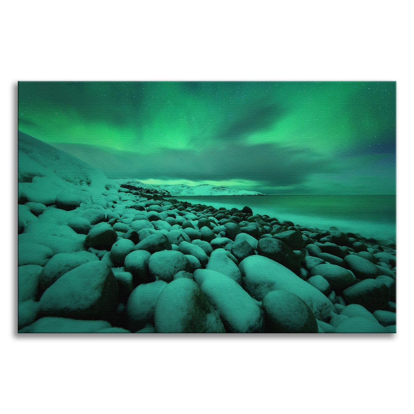 Artwork For Laundry Room: Aurora Borealis Over Ocean in Teriberka Night Seascape Landscape Photo Canvas Wall Art Prints
