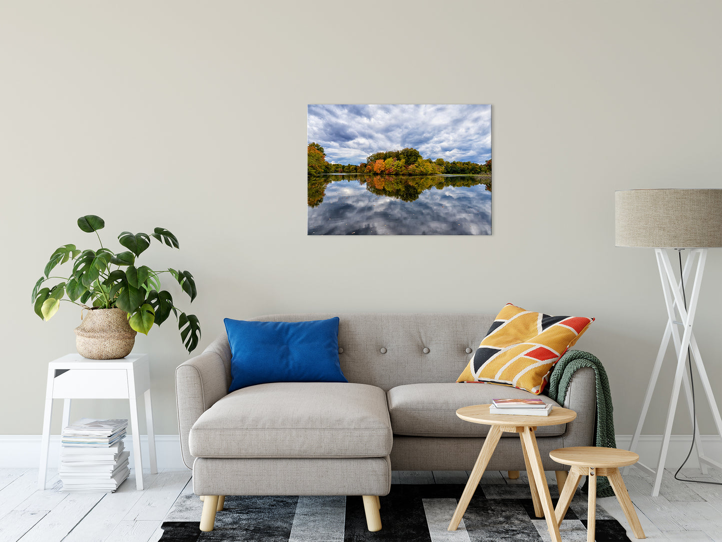 Farmhouse Chic Wall Art: Autumn Reflections Rural Landscape Photo Fine Art Canvas Wall Art Prints 24" x 36" - PIPAFINEART