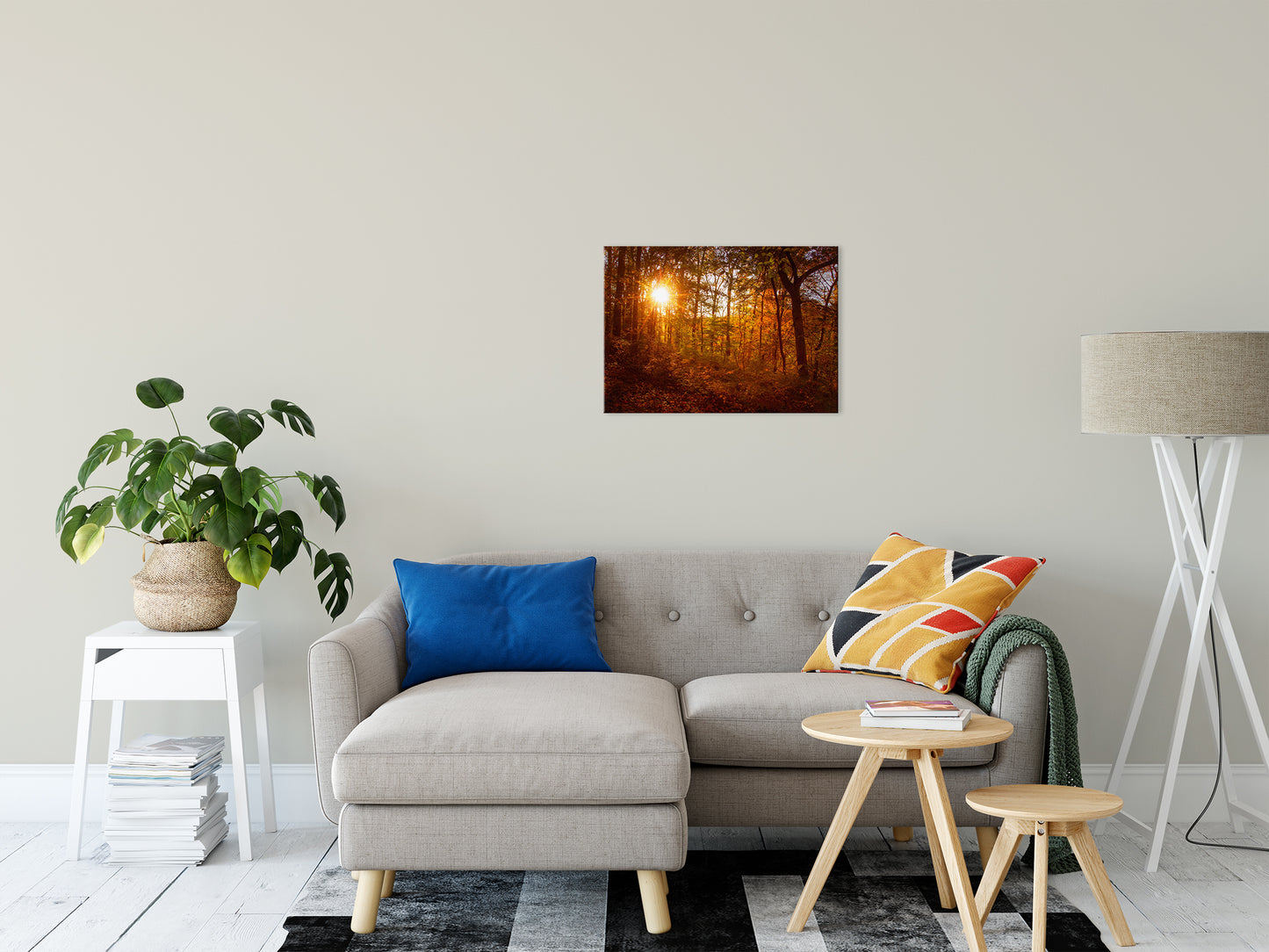 Big Rustic Wall Decor: Autumn Sunset in the Trees Landscape Photo Fine Art Canvas Wall Art Prints - PIPAFINEART