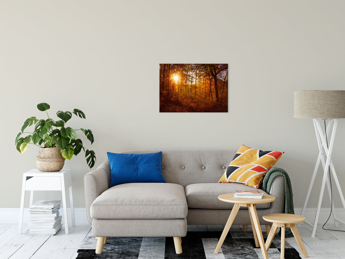 Large Modern Farmhouse Wall Art: Autumn Sunset in the Trees Landscape Photo Fine Art Canvas Wall Art Prints 20" x 24" - PIPAFINEART