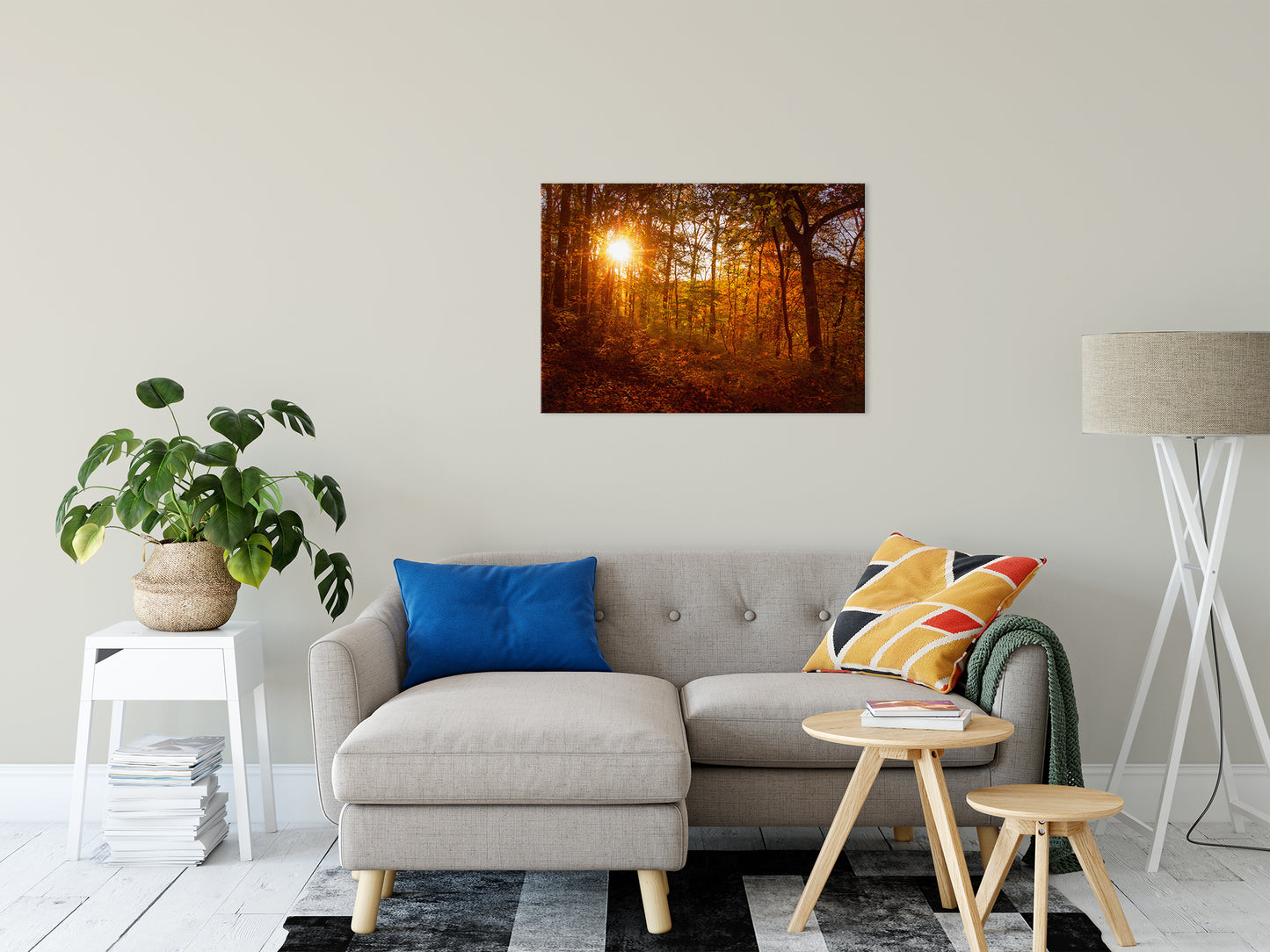 Farmhouse Style Canvas Art: Autumn Sunset in the Trees Landscape Photo Fine Art Canvas Wall Art Prints 24" x 36" - PIPAFINEART