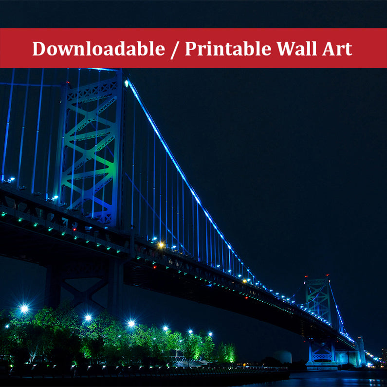 Ben Franklin Bridge Urban Night Landscape Photo DIY Wall Decor Instant Download Print - Printable - PIPAFINEART