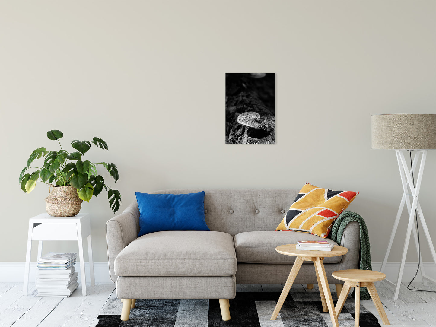 Rustic Wall Decor Amazon: Mushroom on Log in Black & White Botanical Photo Fine Art Canvas Wall Art Prints 16" x 20" - PIPAFINEART