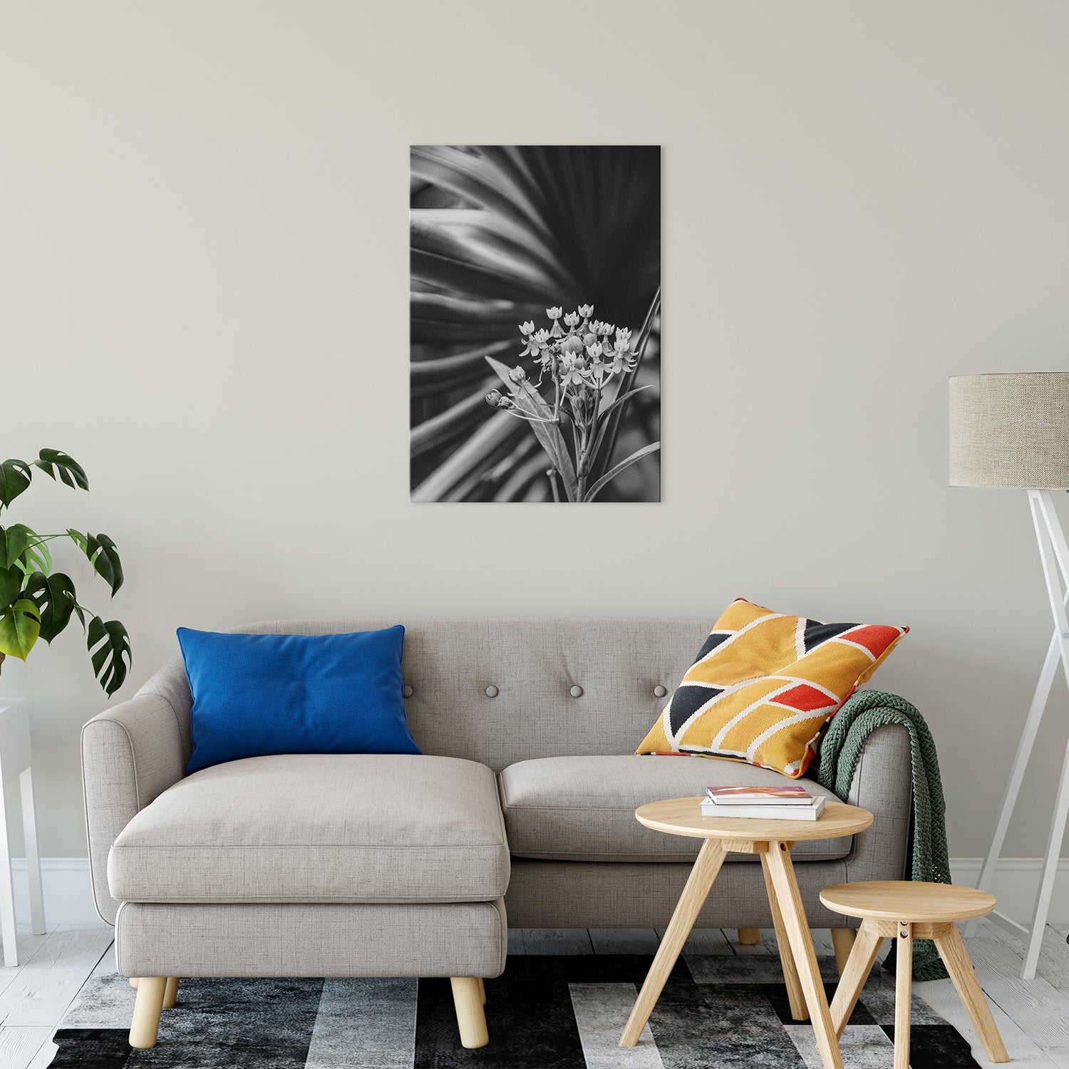 Bloodflowers & Palm Black & White Floral Photo Fine Art Canvas Wall Art Prints 24" x 36" - PIPAFINEART