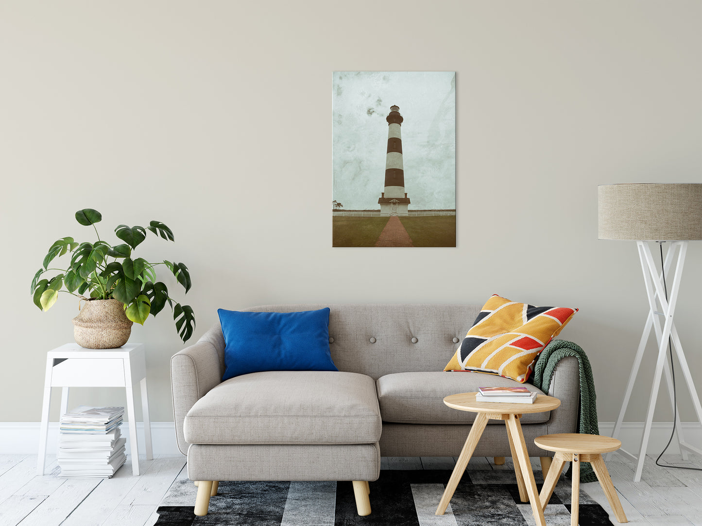 Modern Coastal Wall Art: Aged Bodie Lighthouse Glass Plate Effect Coastal Landscape Photo Fine Art Canvas Wall Art Prints 24" x 36" - PIPAFINEART