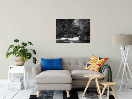 The Brandywine River and Church Black & White - Canvas Fine Art Photography Print