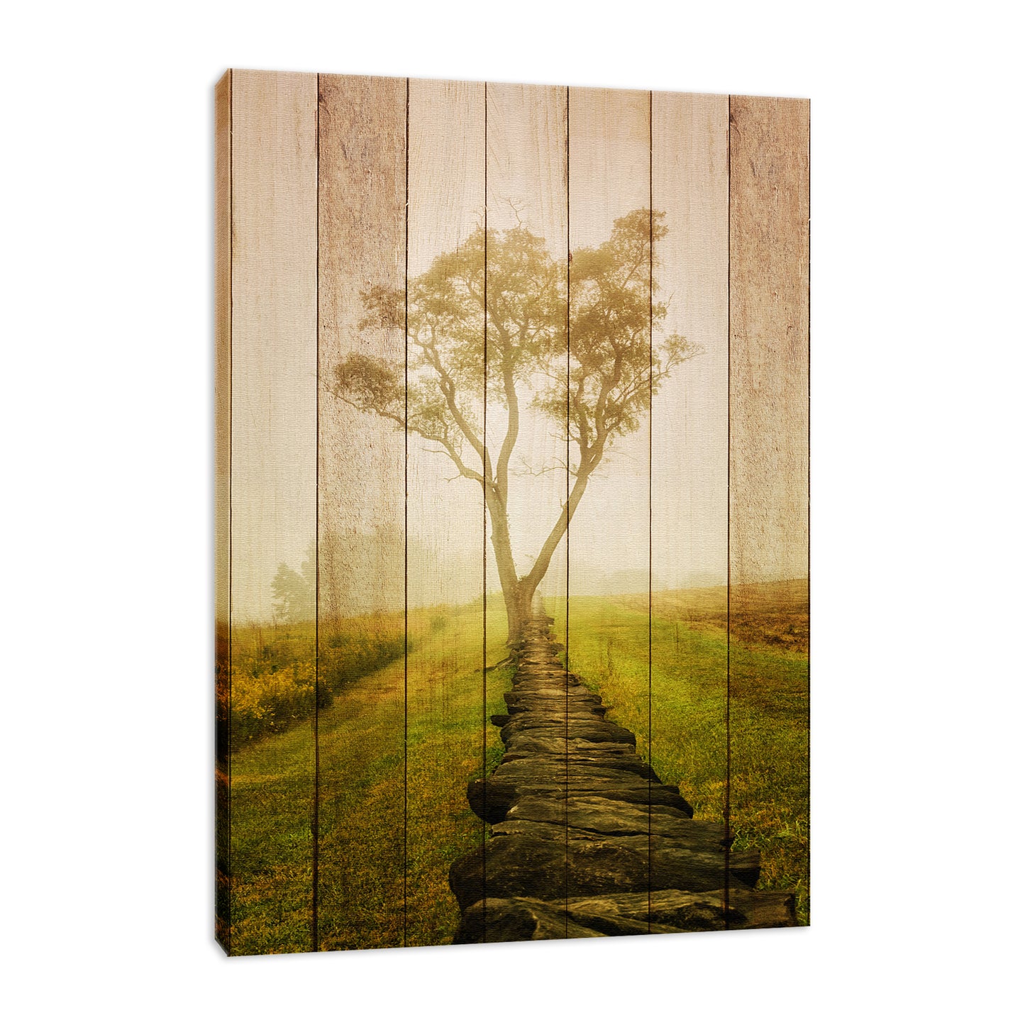 Faux Wood Calming Morning Landscape Photo Fine Art Canvas Wall Art Prints - PIPAFINEART