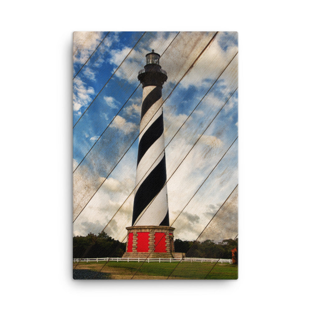 Cape Hatteras Lighthouse Landscape Photo Faux Wood Panels Canvas Wall Art Prints