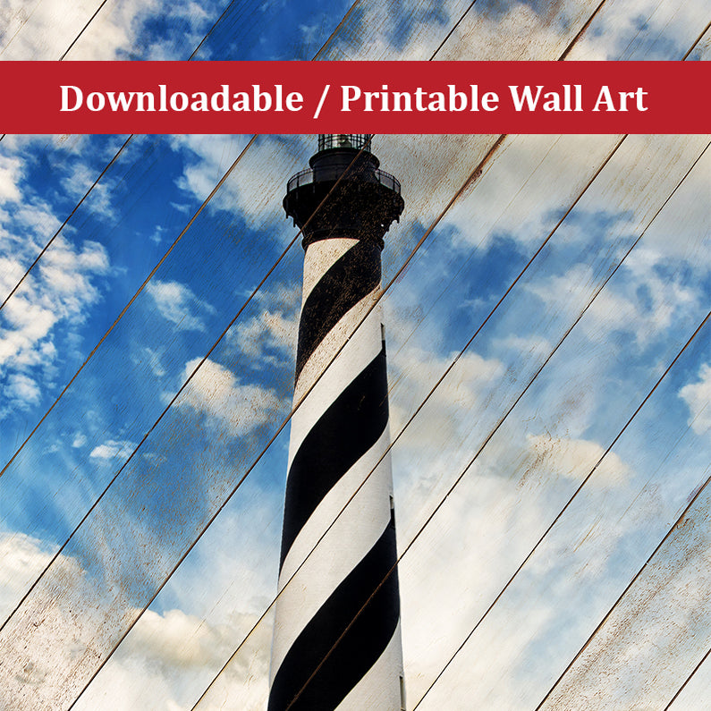Cape Hatteras Lighthouse Faux Wood Panels Landscape Photo DIY Wall Decor Instant Download Print - Printable - PIPAFINEART