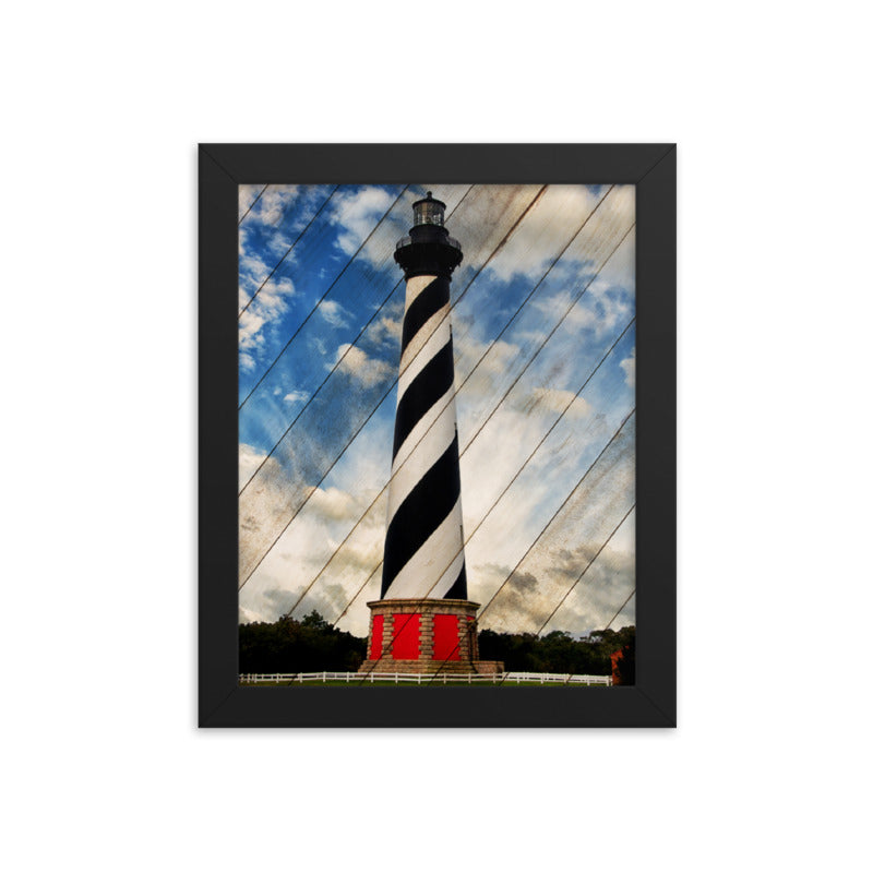 Best framed prints: Cape Hatteras Lighthouse Landscape Photo Faux Wood Photo Paper Wall Art - PIPAFINEART