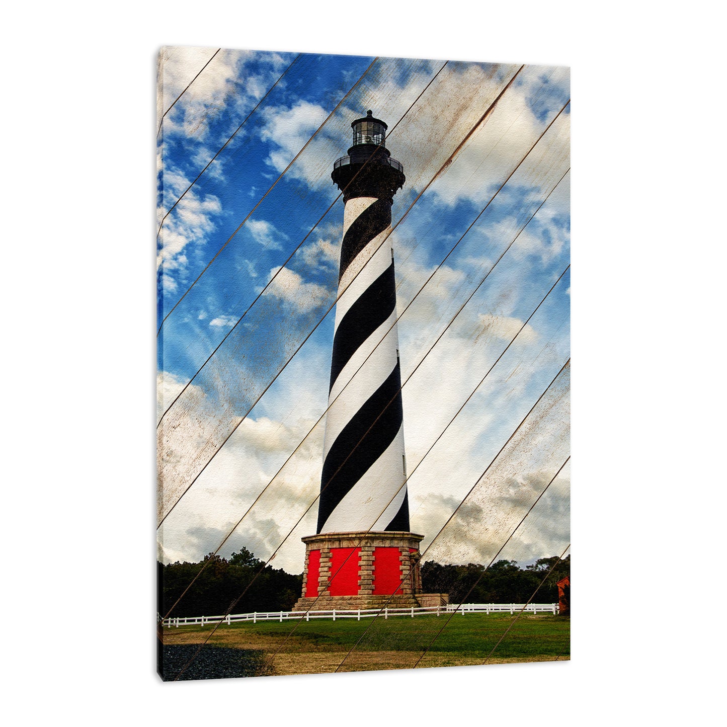 Cape Hatteras Lighthouse Landscape Photo Faux Wood Panels Fine Art Canvas Wall Art Prints - PIPAFINEART