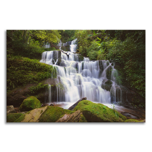 Cascading Water at Mun Daeng Waterfall Landscape Photo Canvas Wall Art Prints