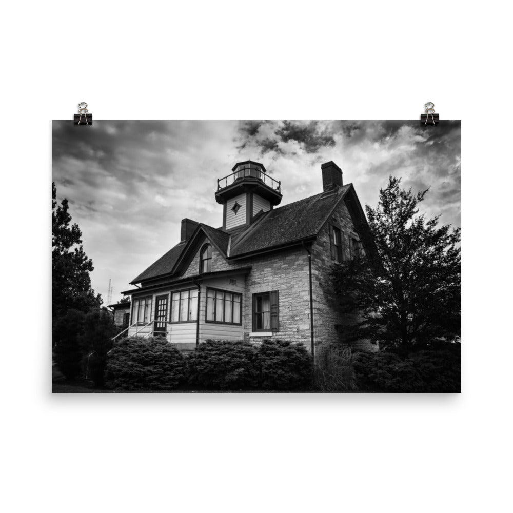 Cedar Point Lighthouse in Black and White Landscape Photo Loose Wall Art Prints