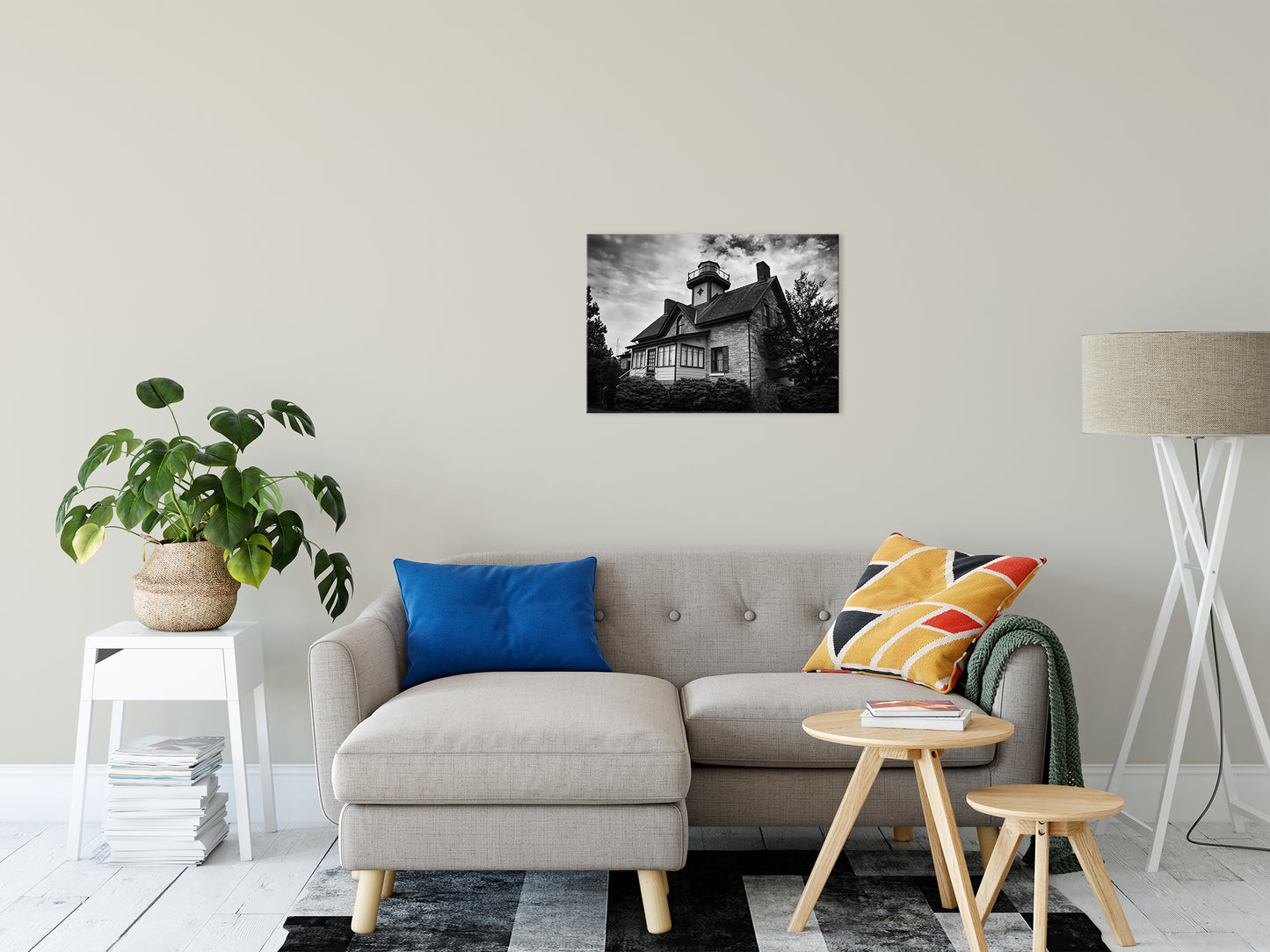 Cedar Point Lighthouse in Black & White Landscape Fine Art Canvas Wall Art Prints 20" x 30" - PIPAFINEART