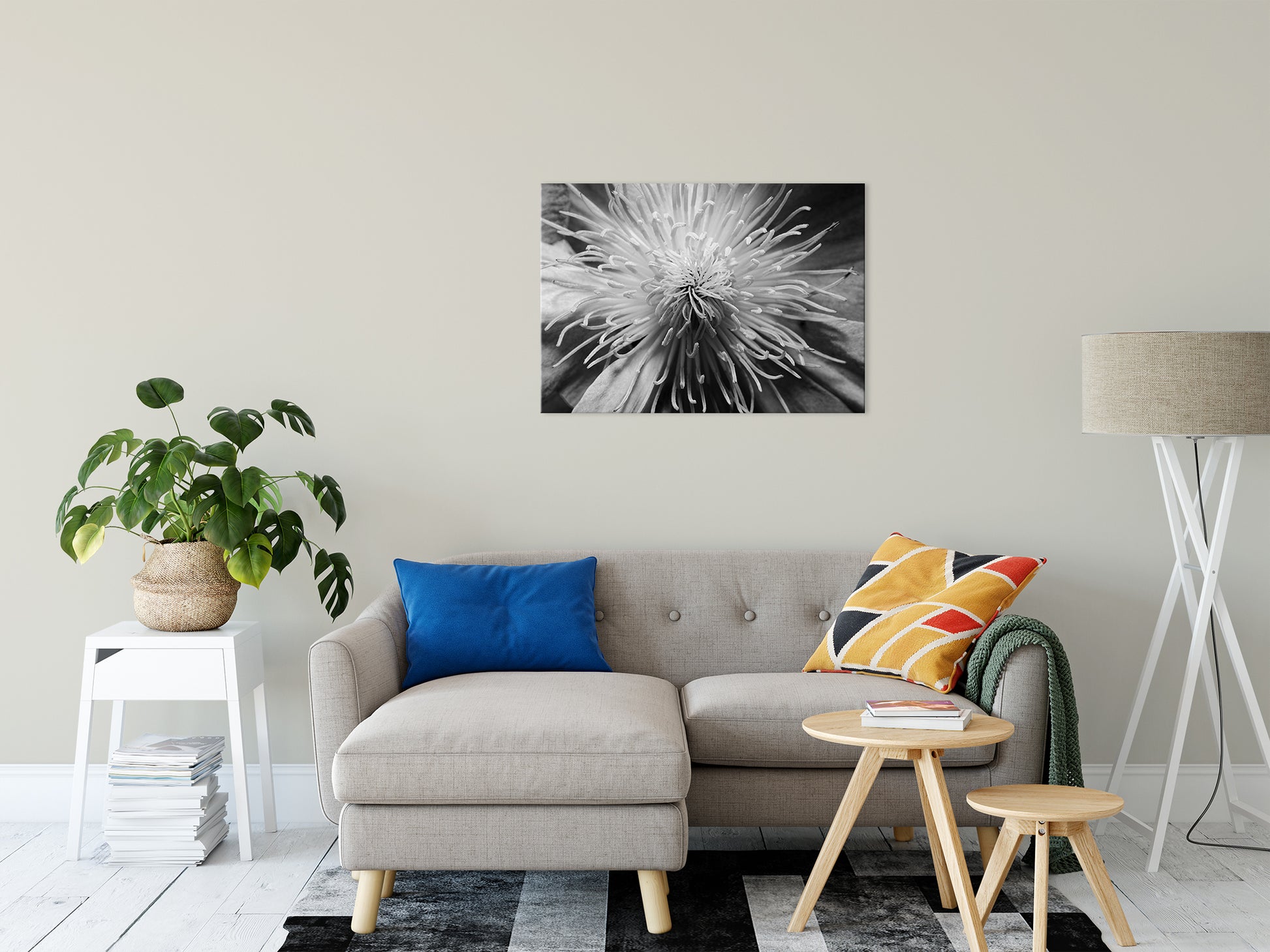 Center of Clematis - Black and White Nature / Floral Photo Fine Art Canvas Wall Art Prints 24" x 36" - PIPAFINEART