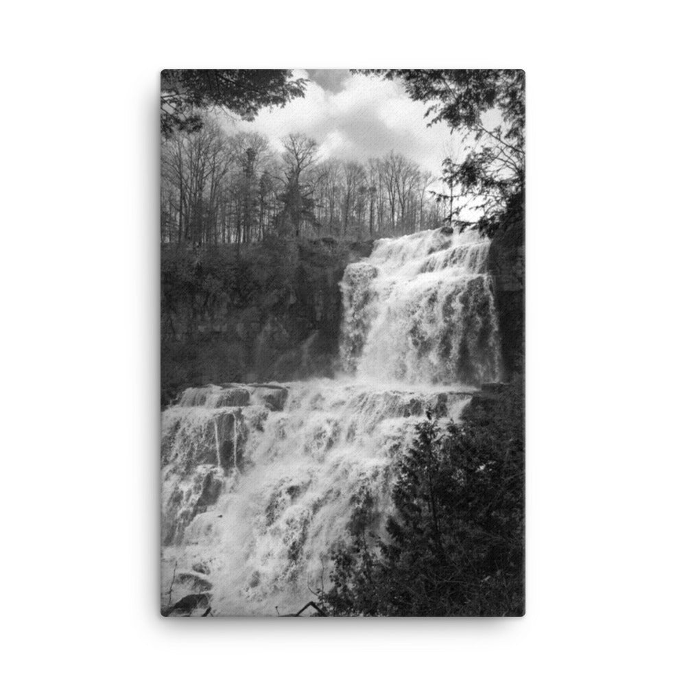 Chittenango Falls Black and White Rural Landscape Canvas Wall Art Prints