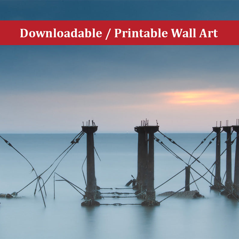 Cloudy Sunrise at Port Mahon Lighthouse Ruins Landscape Photo DIY Wall Decor Instant Download Print - Printable - PIPAFINEART
