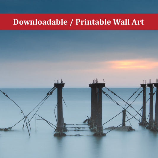 Cloudy Sunrise at Port Mahon Lighthouse Ruins Landscape Photo DIY Wall Decor Instant Download Print - Printable  - PIPAFINEART