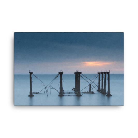 Cloudy Sunrise at Port Mahon Lighthouse Ruins Coastal Landscape Canvas Wall Art Prints