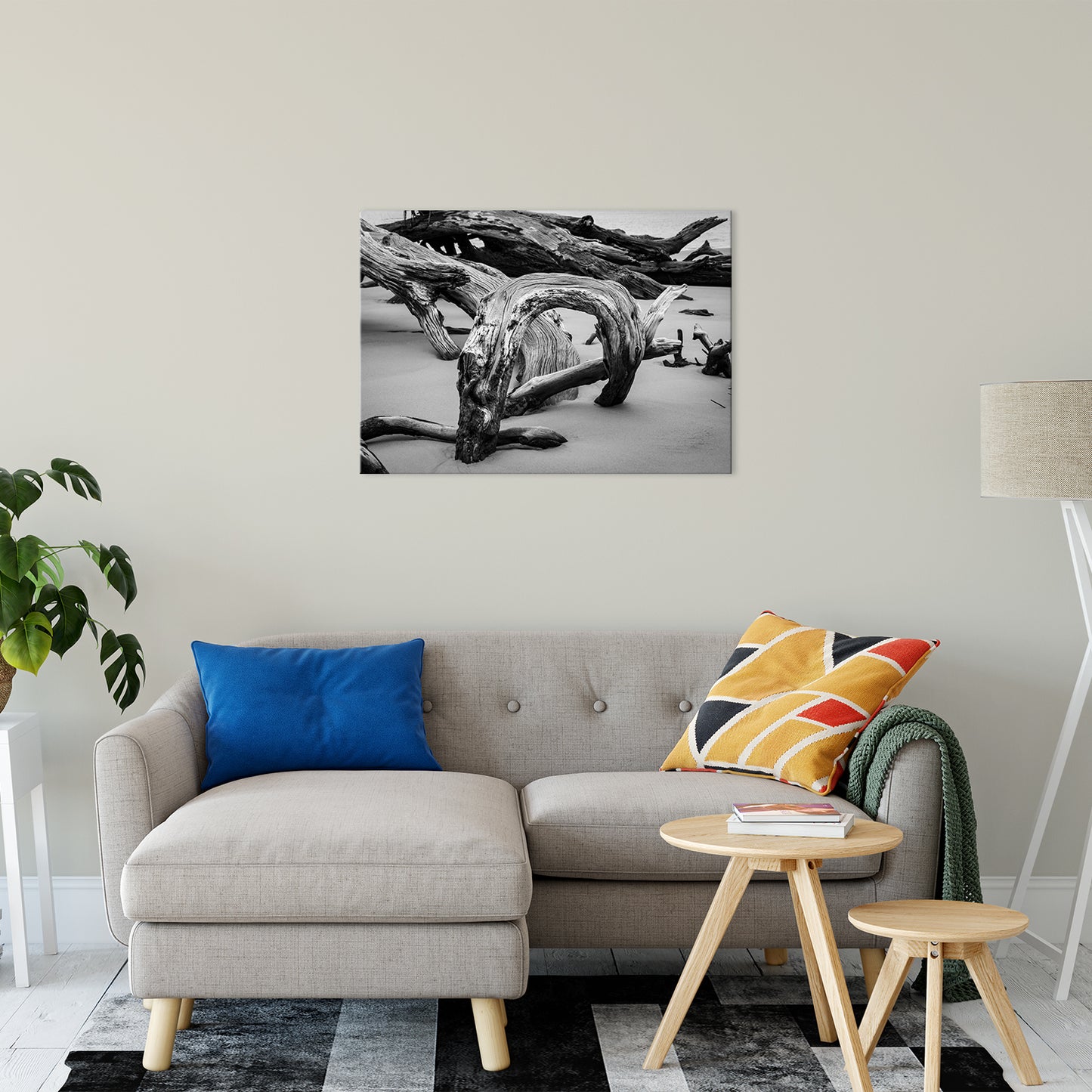 Large Black And White Beach Wall Art: Dead Tree Boneyard Beach Florida 5 Black and White Rustic Landscape Photo