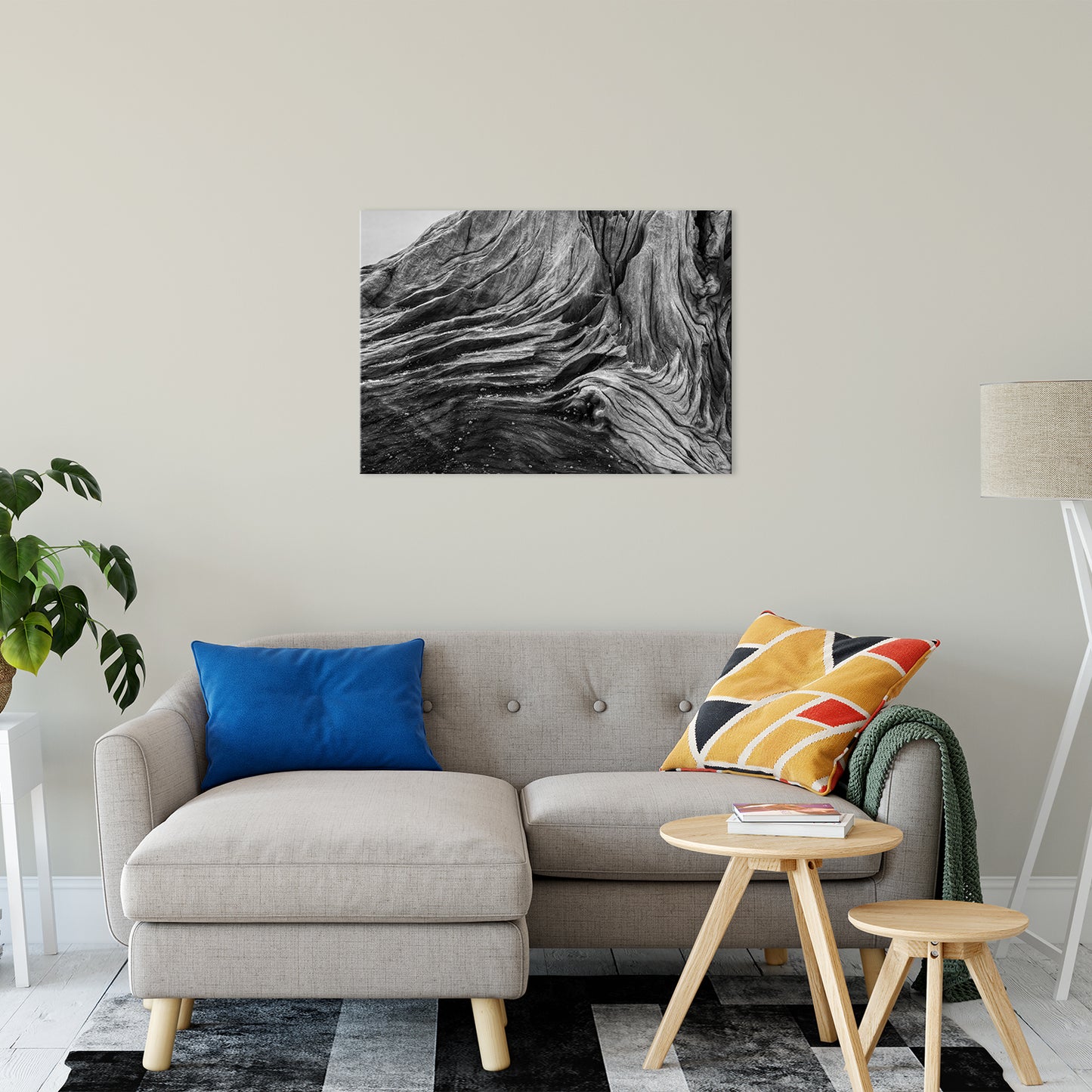 Rustic Bath Wall Decor: Dead Tree Boneyard Beach Florida Texture Close-up Black and White Rustic Nature Photo Fine Art Canvas Wall Art Print