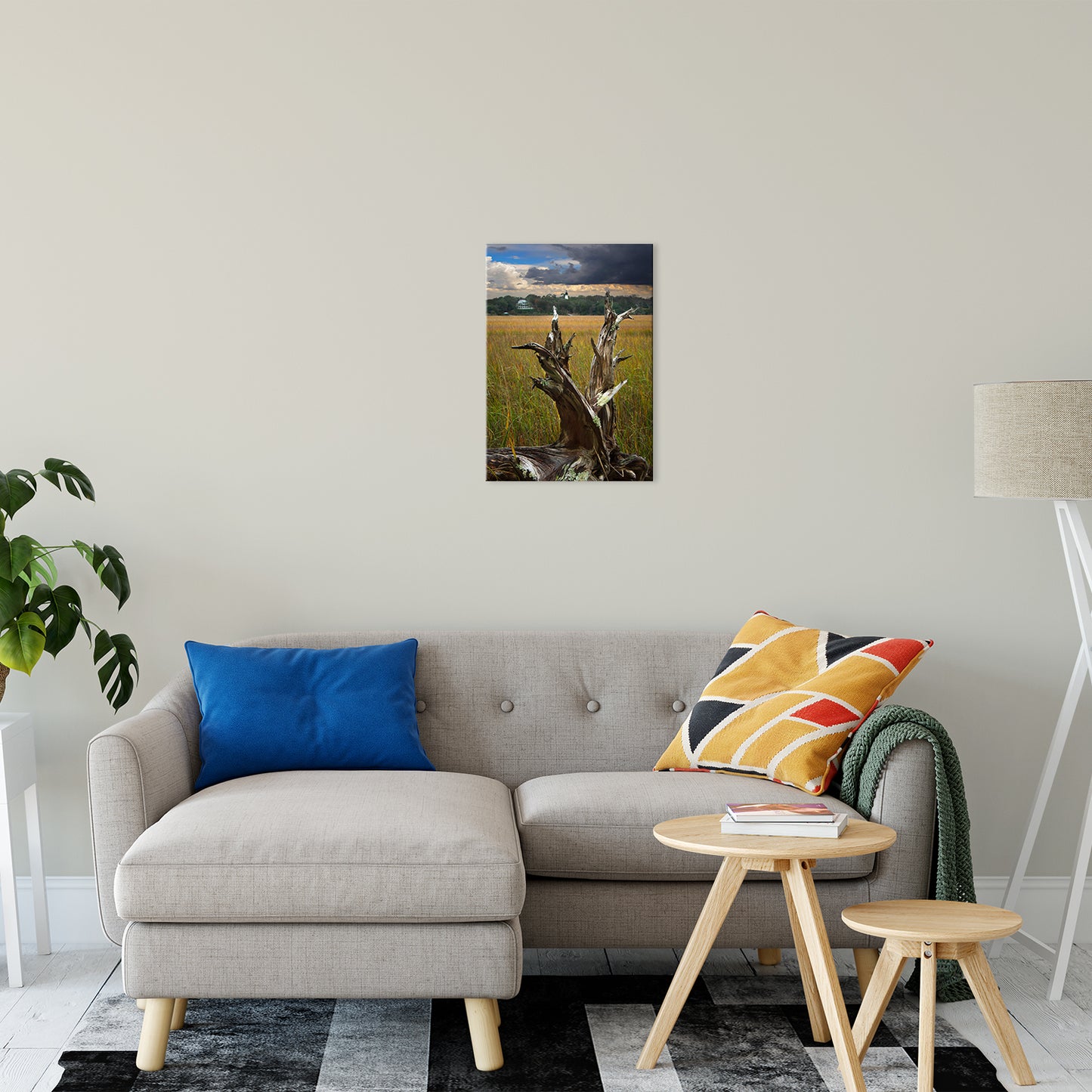 Green Coastal Wall Art: Dead Tree and Amelia Lighthouse Coastal Landscape Photo Fine Art Canvas Wall Art Print