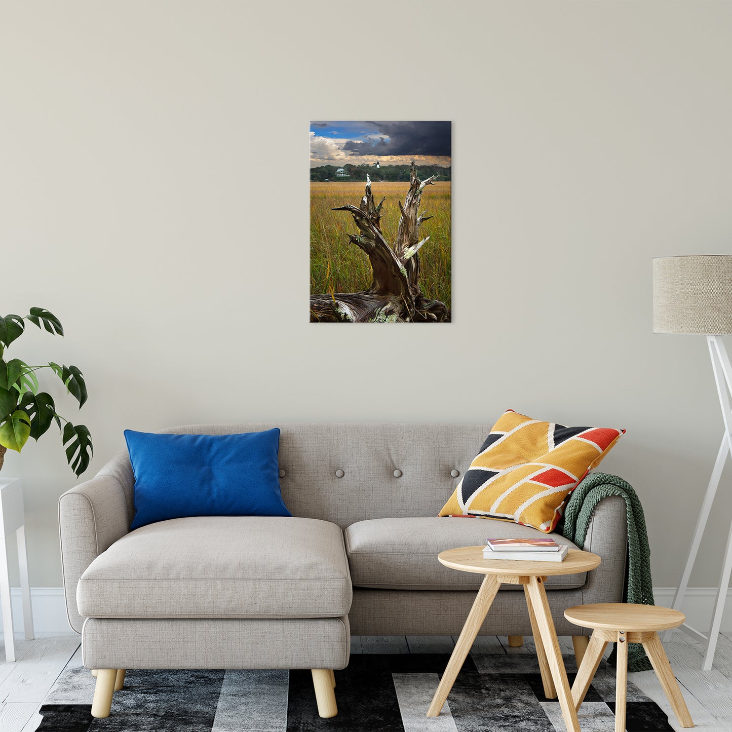 Coastal Wall Decor For Living Room: Dead Tree and Amelia Lighthouse Coastal Landscape Photo Fine Art Canvas Wall Art Print
