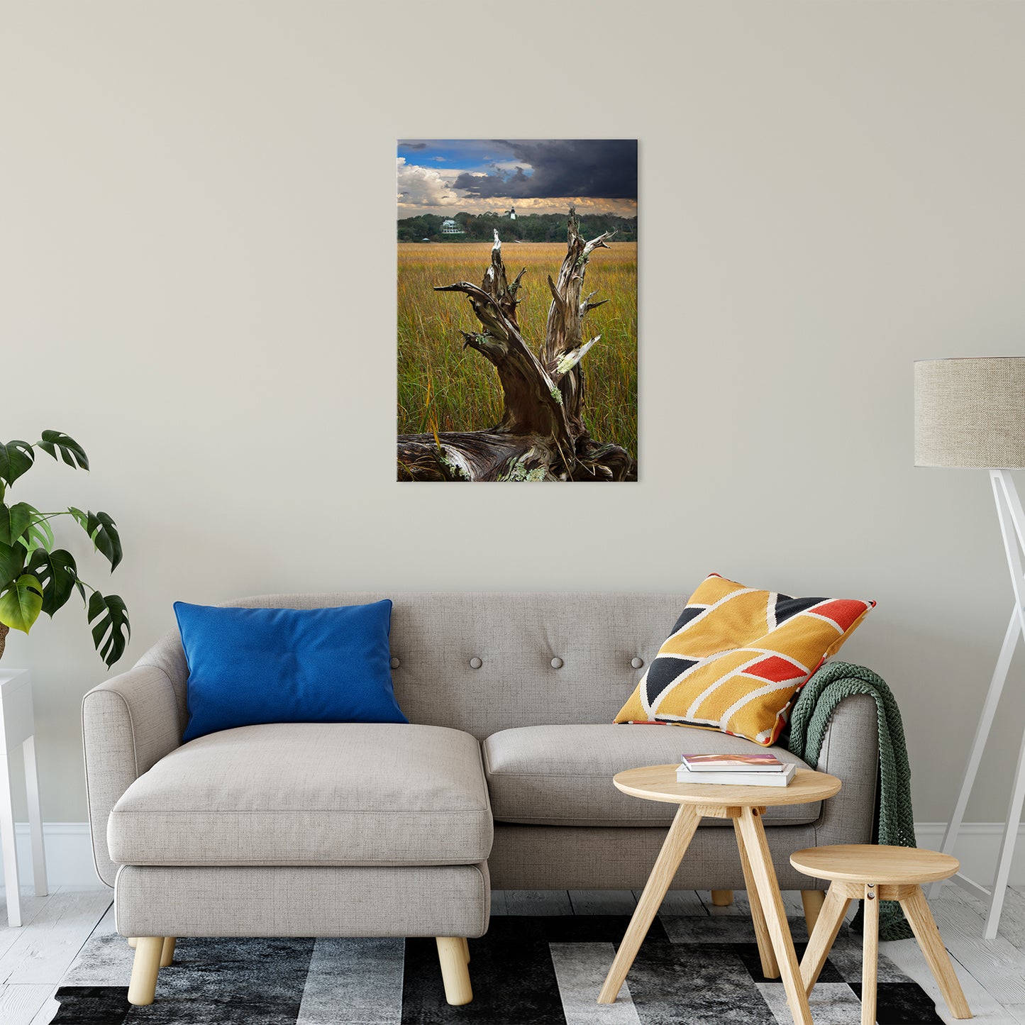 Large Coastal Canvas: Dead Tree and Amelia Lighthouse Coastal Landscape Photo Fine Art Canvas Wall Art Print
